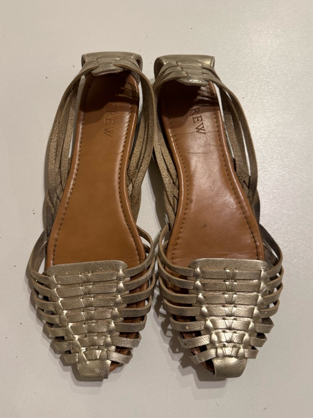 J. Crew Metallic Gold Woven Leather Pointed Flats